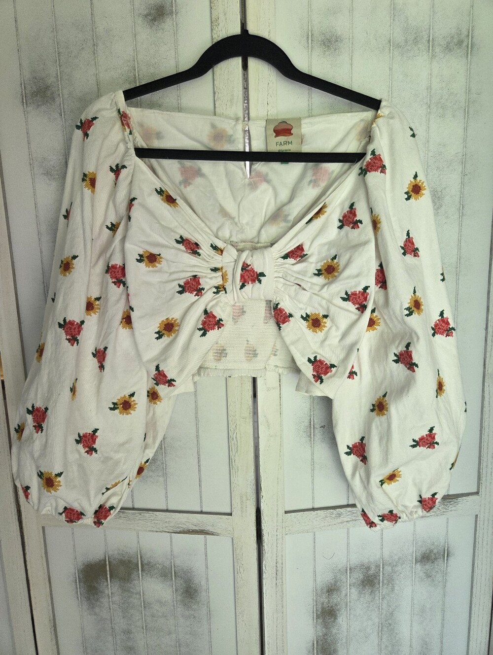 FARM Rio Mixed Cross Stitch Flowers Crop Top Extra Large - Picture 2 of 5